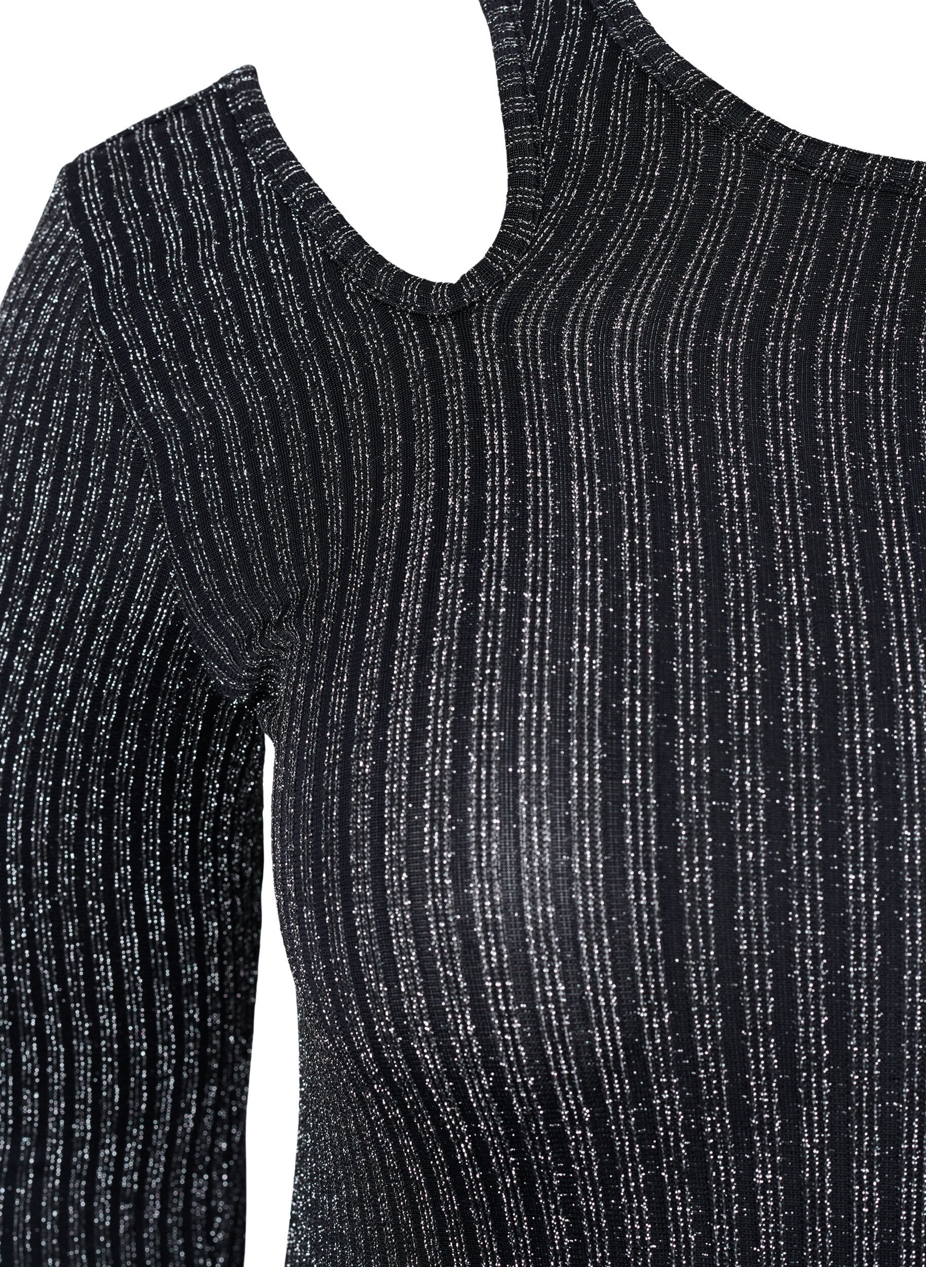 Zizzi Lang&aelig;rmet cut-out bluse med glitter, B. w. Silver Stripes, Packshot image number 2