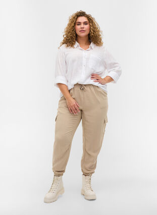Løse viskose bukser med store lommer, Oxford Tan, Model image number 0