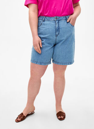 Denim shorts med høj talje, Light Blue Denim, Model image number 2