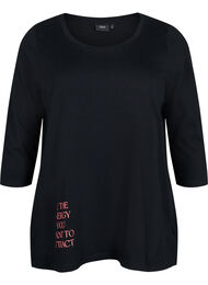 Bomulds t-shirt med 3/4 ærmer, Black