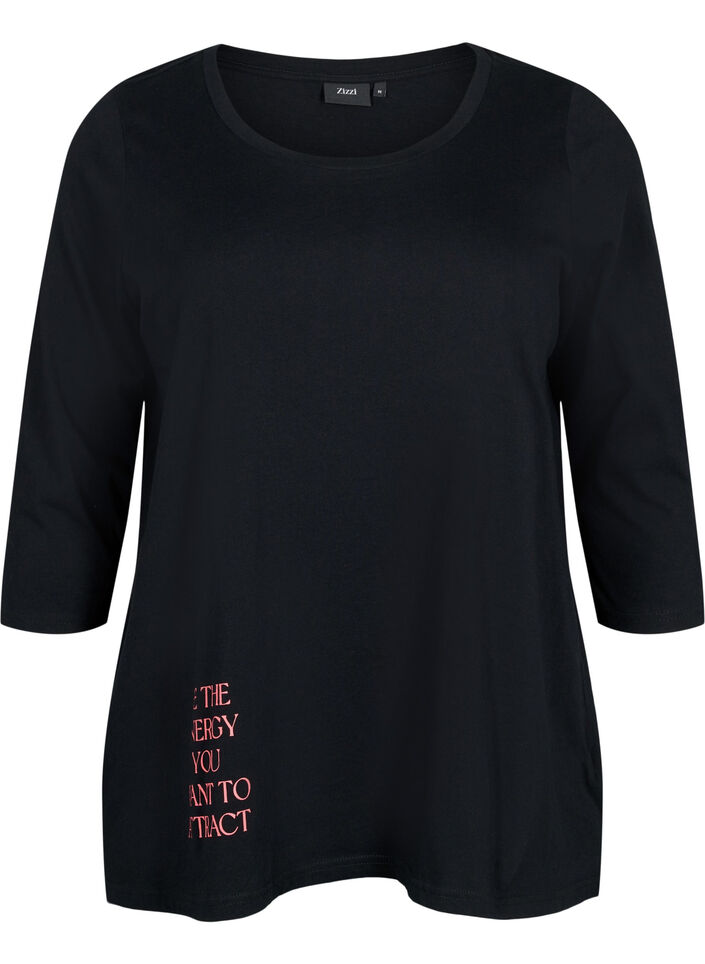 Bomulds t-shirt med 3/4 ærmer, Black, Packshot image number 0