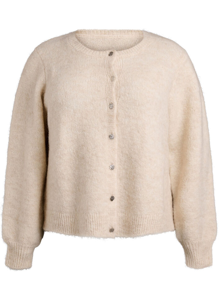 Cardigan med uld og alpaka og dekorative knapper, Beige, Packshot image number 0