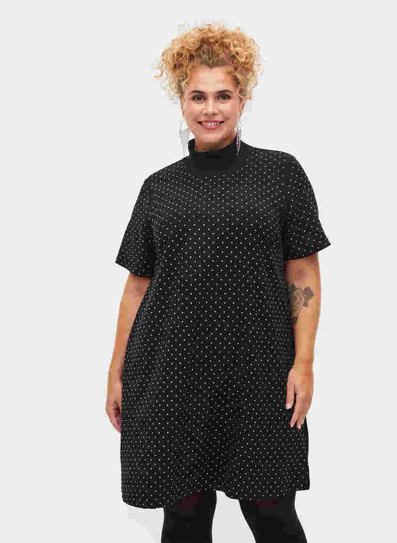 Kortærmet kjole med sten, Black, Model image number 0