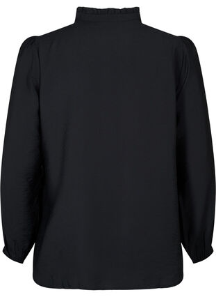 Skjortebluse i viskose med flæsekrave, Black, Packshot image number 1