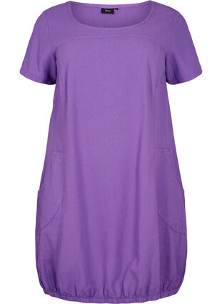 Kortærmet kjole i bomuld, Deep Lavender, Packshot image number 0