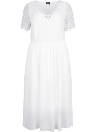 Festkjole med blonder og empire talje, Bright White, Packshot image number 0