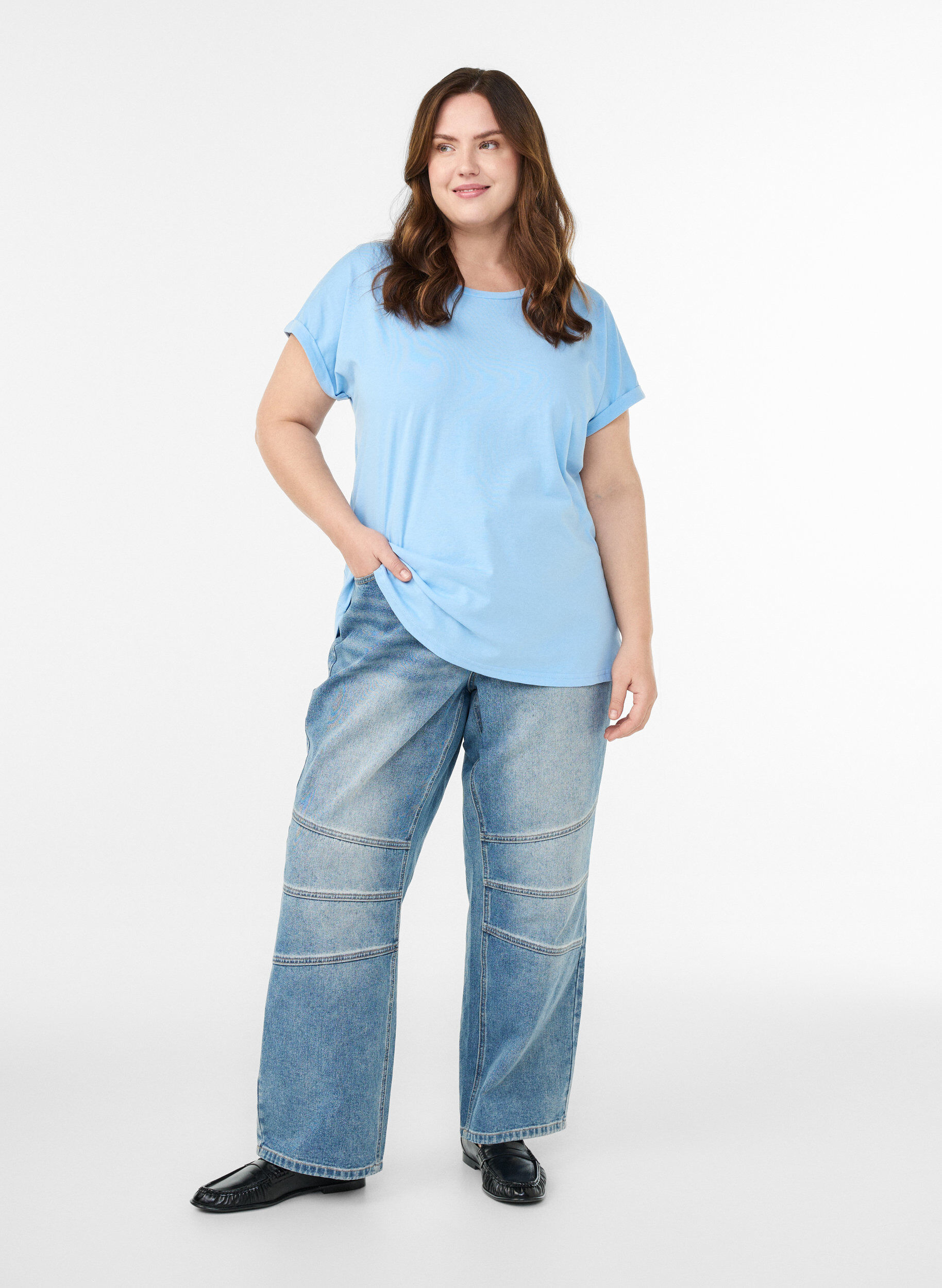 ZizziKort&aelig;rmet t-shirt i bomuldsblanding, Bl&aring;, Model image number 1