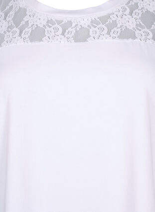 Kortærmet bomulds t-shirt med blonder, Bright White, Packshot image number 2