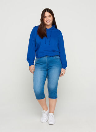 Sweatshirt med hætte og ribkanter, Deep Blue , Model image number 2