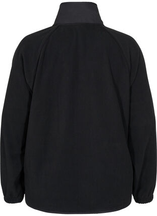 Sportsjakke i fleece med høj krave og lommer, Black, Packshot image number 1