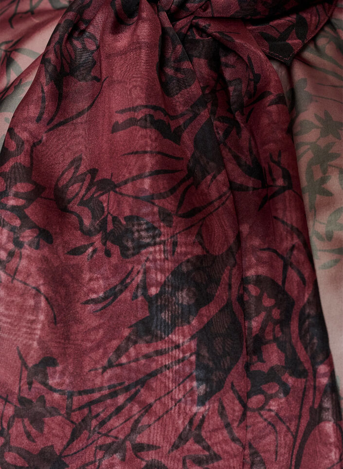 Transparent skjortebluse med blomsterm&oslash;nster og bindeb&aring;nd, M&oslash;rk Bordeaux, Packshot image number 2