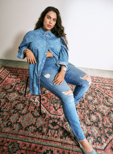 Amy jeans med super slim fit og sliddetaljer, Blue denim, Image image number 0