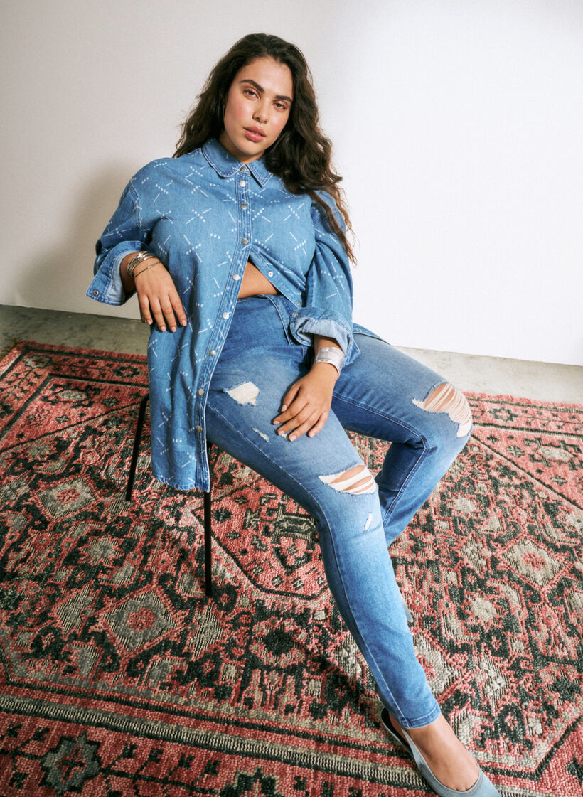 Amy jeans med super slim fit og sliddetaljer, Blue denim, Image