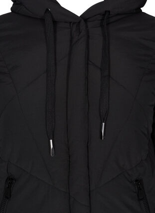 Kort vinterjakke med hætte og lommer, Black, Packshot image number 2
