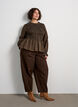 Ternet bluse med smock og peplum, Brun, Model image number 1