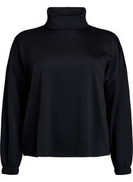 Bluse med turtleneck i modalmix, Sort