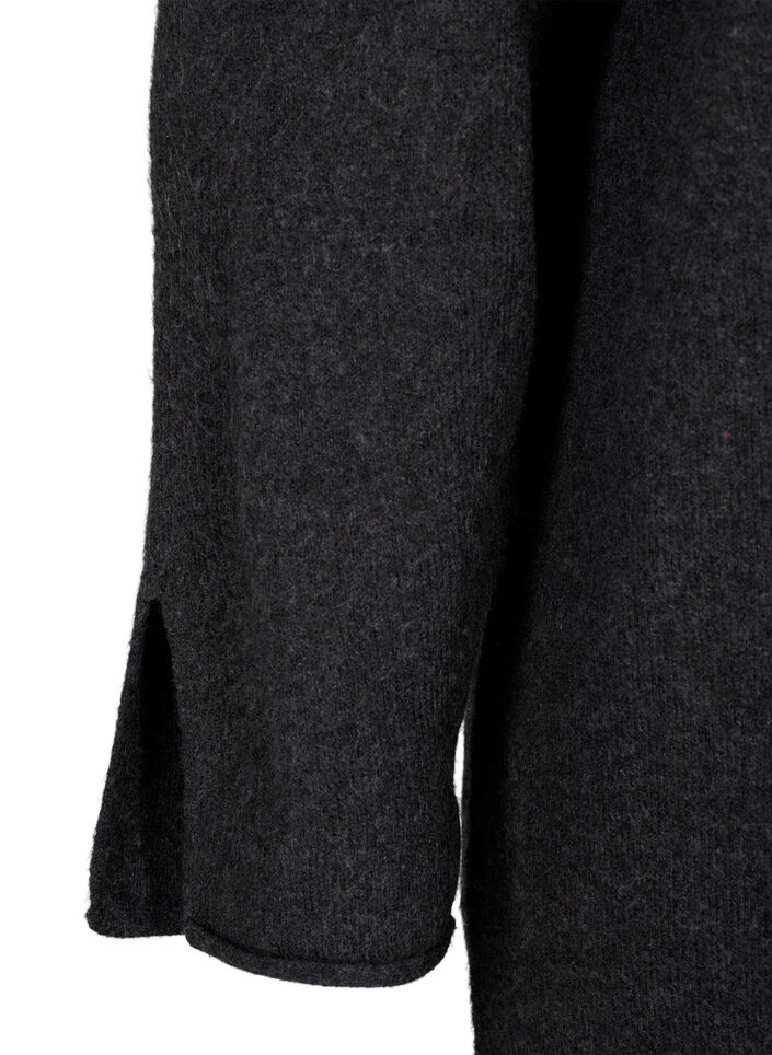 Strikkjole med rund hals og slids, Dark Grey Melange, Packshot image number 3