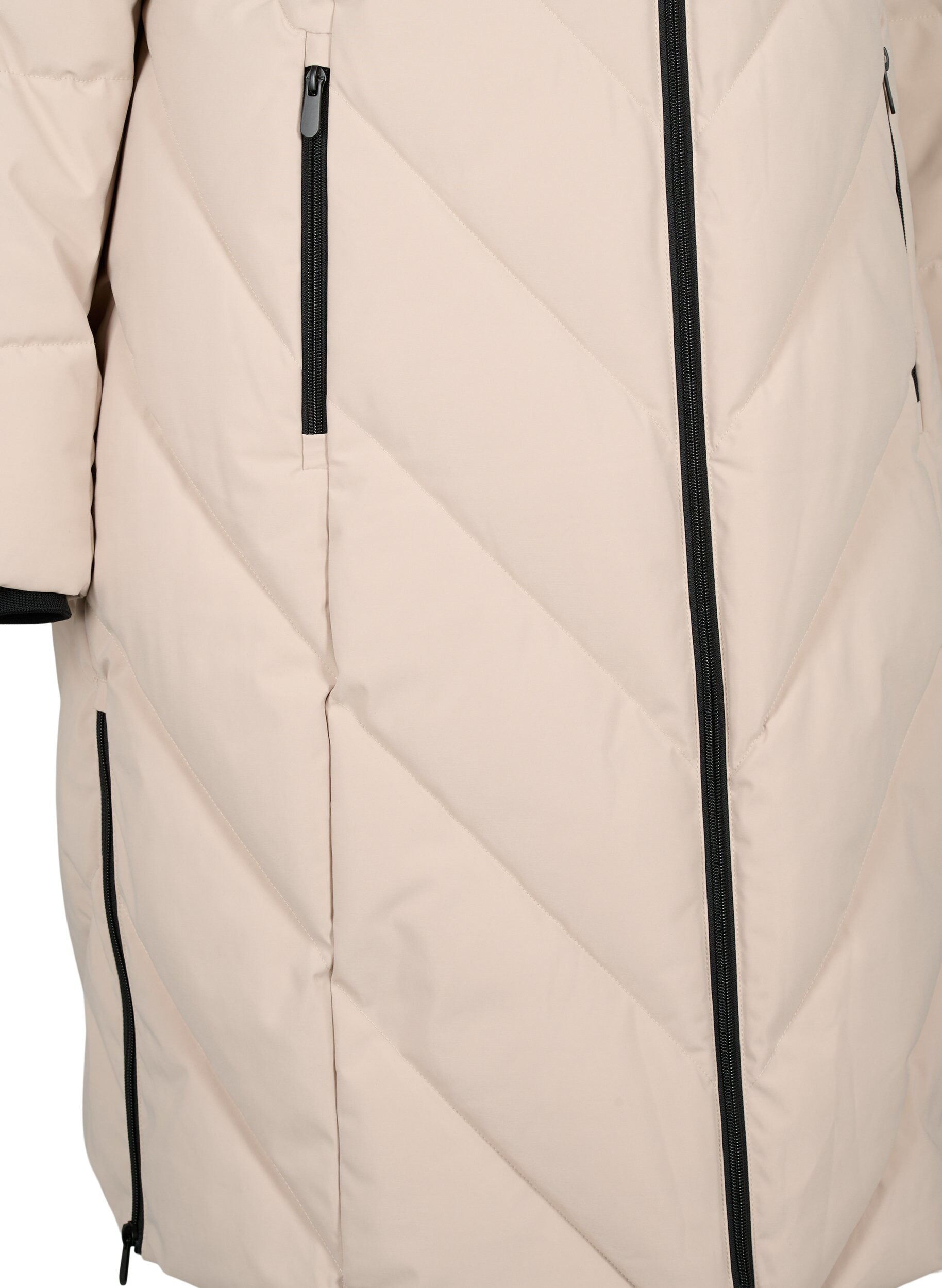 ZizziLang vinterjakke med h&aelig;tte og imiteret pelskrave, Beige, Packshot image number 3