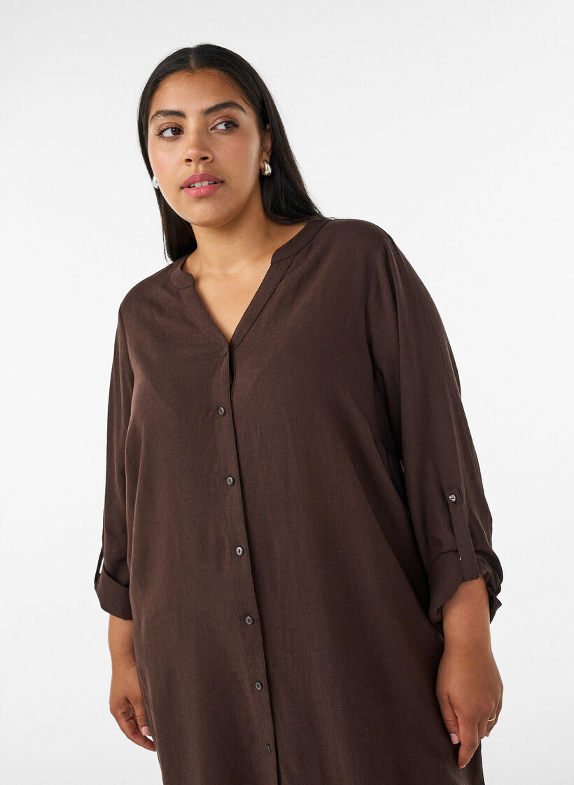 Lang skjorte i h&oslash;r og viskose, Brun, Model image number 2