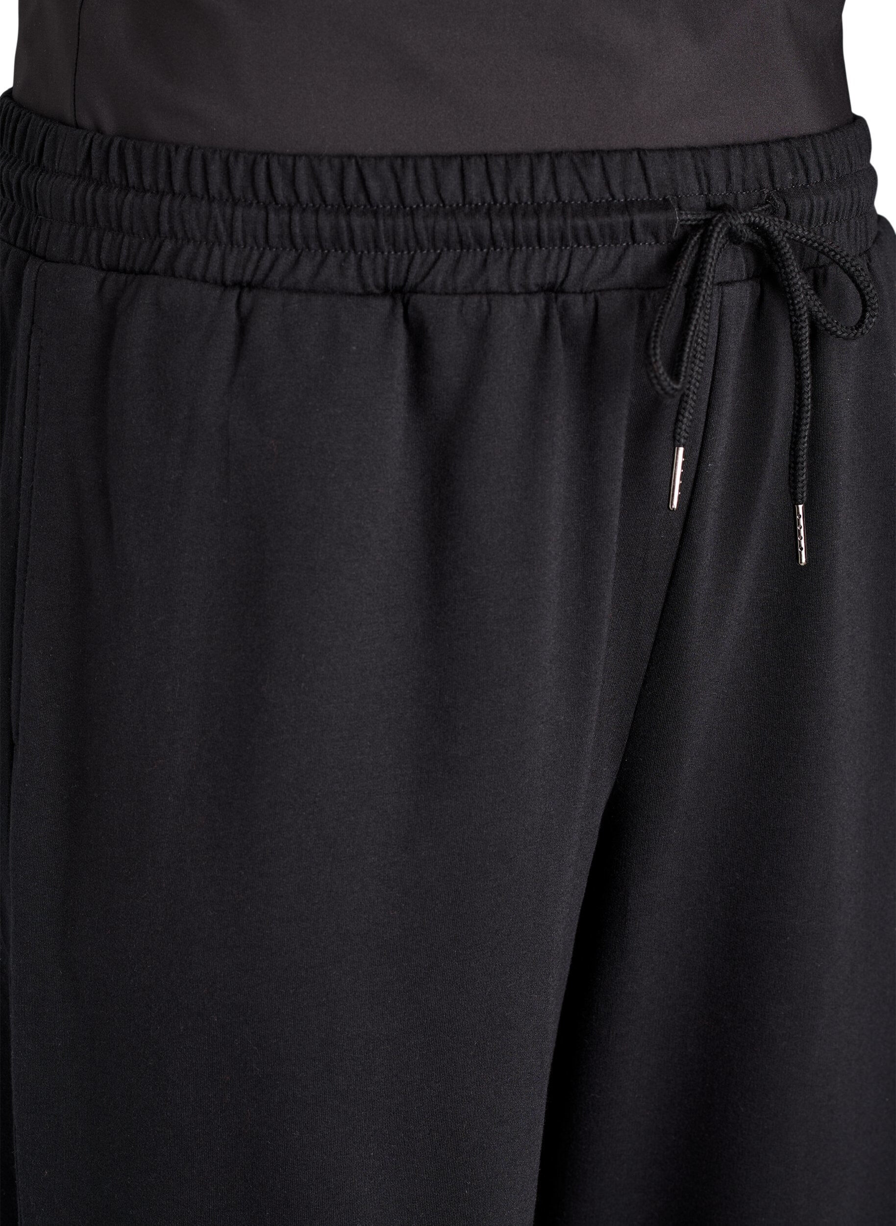 Zizzi Sweatpants med bred taljelinning, Sort, Packshot image number 2