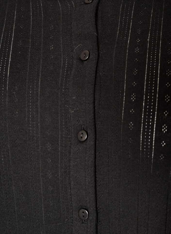 Cardigan i &oslash;kologisk bomuld med hulm&oslash;nster, Sort, Packshot image number 2