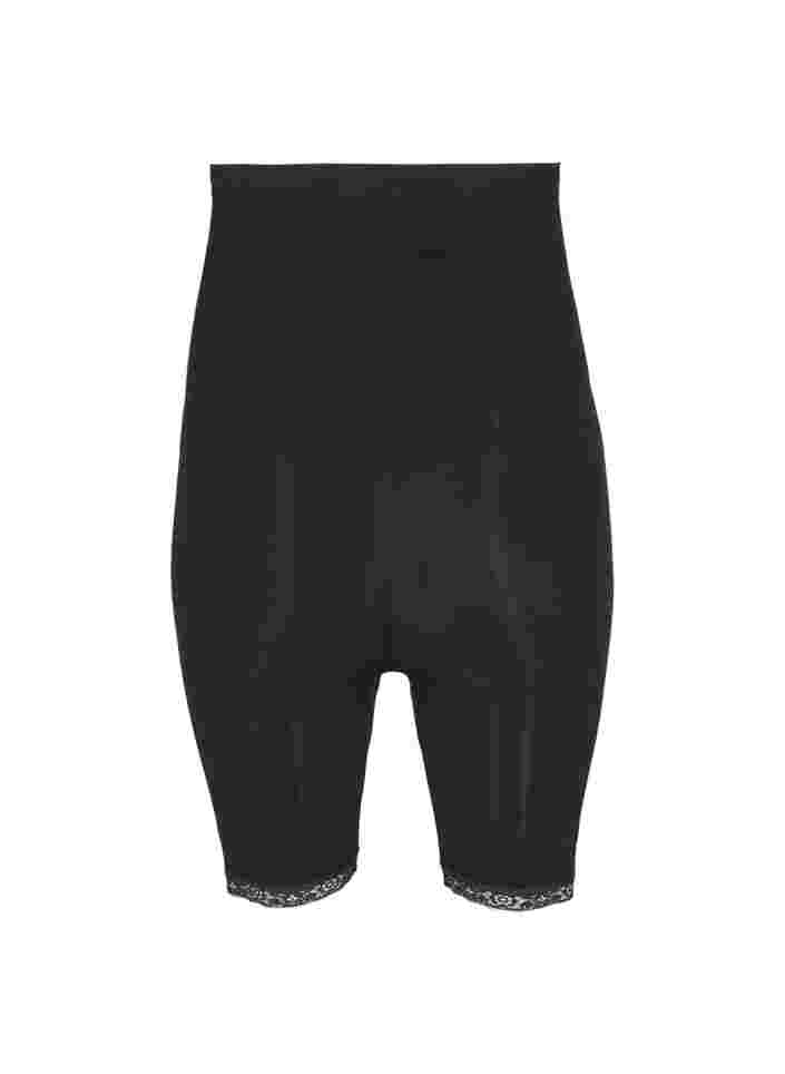 Højtaljede shapewear shorts med blondekant, Black, Packshot image number 1