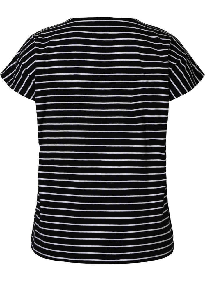 Bomulds t-shirt med striber, Black W. Stripe, Packshot image number 1