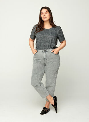 Cropped mom fit Mille jeans med løs pasform, Grey acid wash, Model image number 0