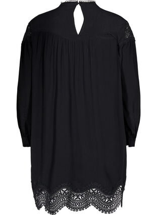 Kjole i viskose med broderede detaljer, Black, Packshot image number 1