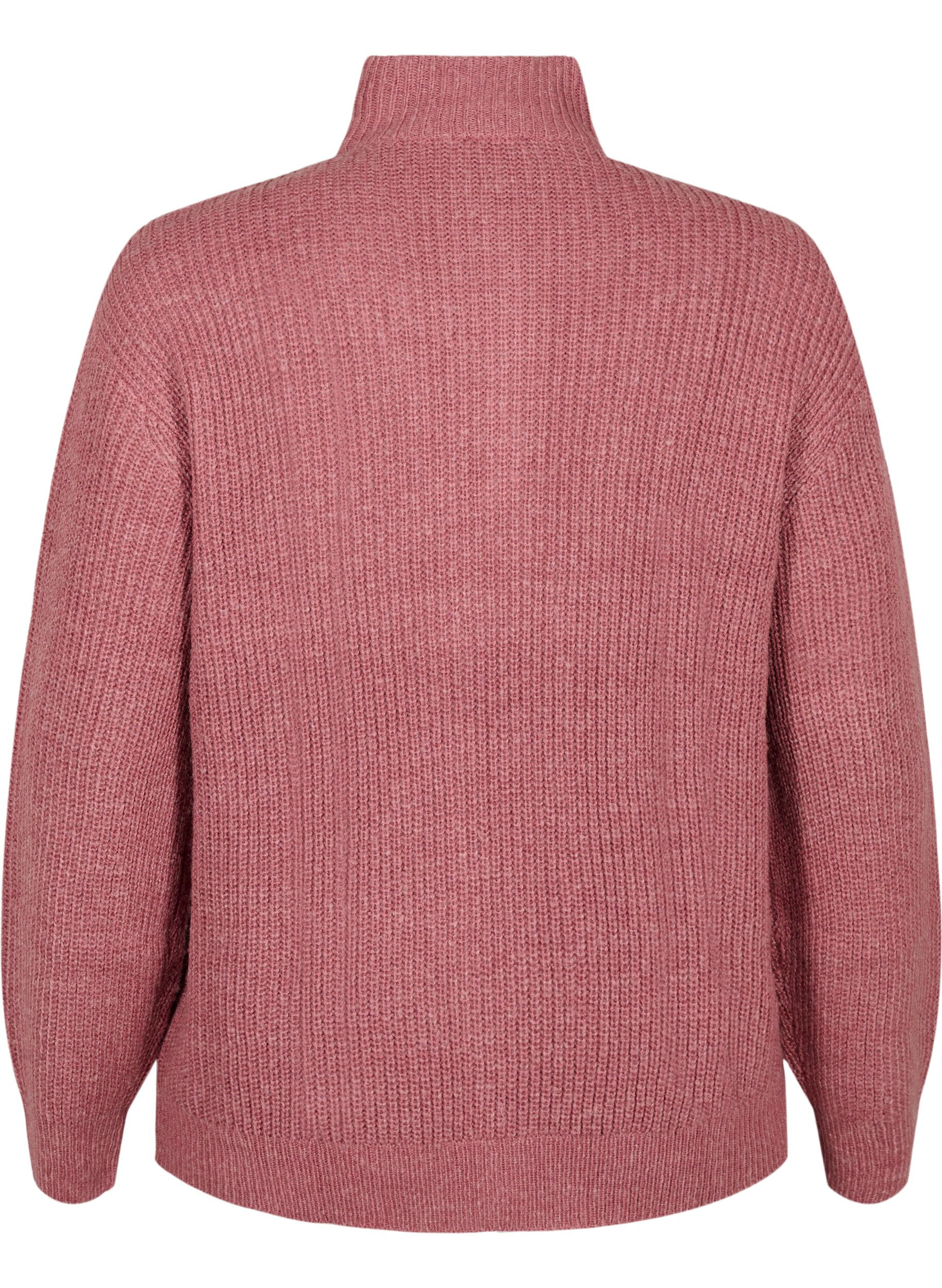 ZizziStriktr&oslash;je med h&oslash;j hals og lynl&aring;s, Lyser&oslash;d, Packshot image number 1