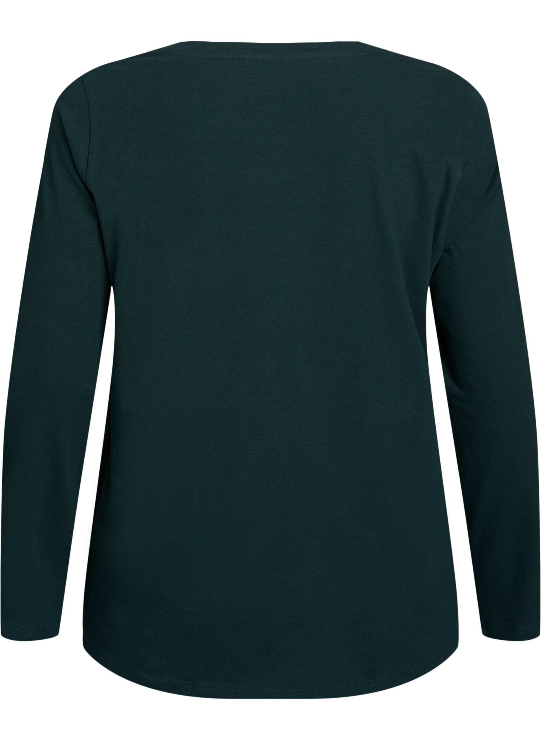 Zizzi Basis jerseybluse med lange &aelig;rmer, Gr&oslash;n, Packshot image number 1