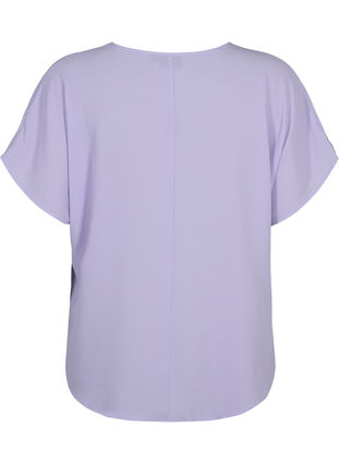 Bluse med korte ærmer og rund halsudskæring, Lavender, Packshot image number 1