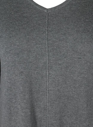 Ensfarvet strikkjole med v-udskæring, Dark Grey Melange, Packshot image number 2