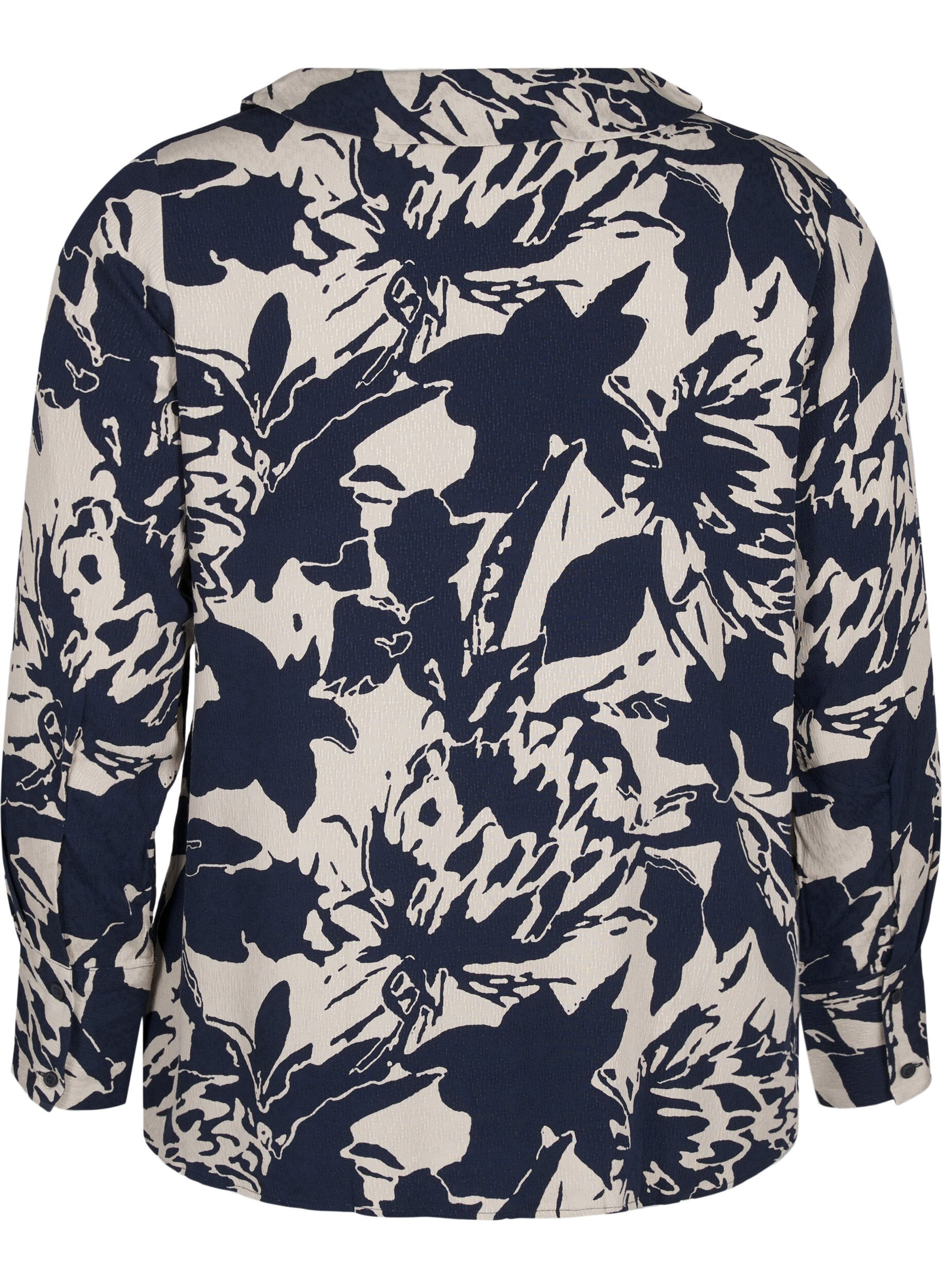 Zizzi Lang&aelig;rmet skjorte med print og v-hals, Navy Blazer AOP, Packshot image number 1