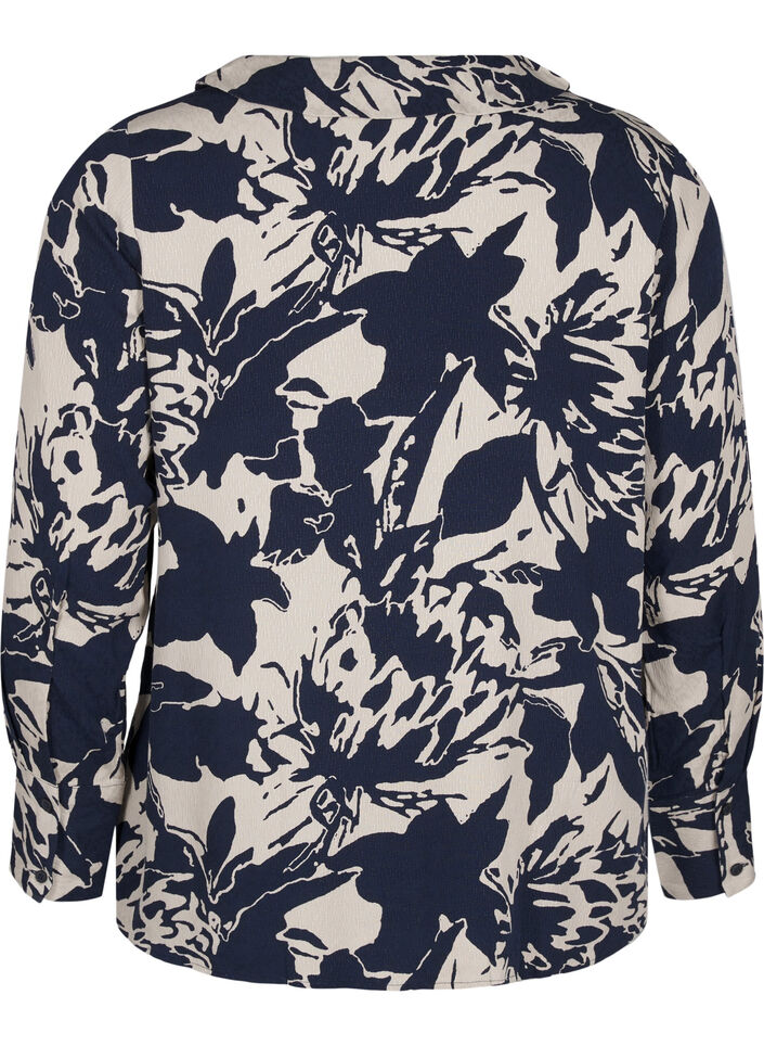 Langærmet skjorte med print og v-hals, Navy Blazer AOP, Packshot image number 1