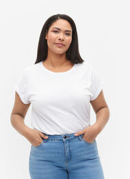 Kortærmet t-shirt i bomuldsblanding, Bright White, Model