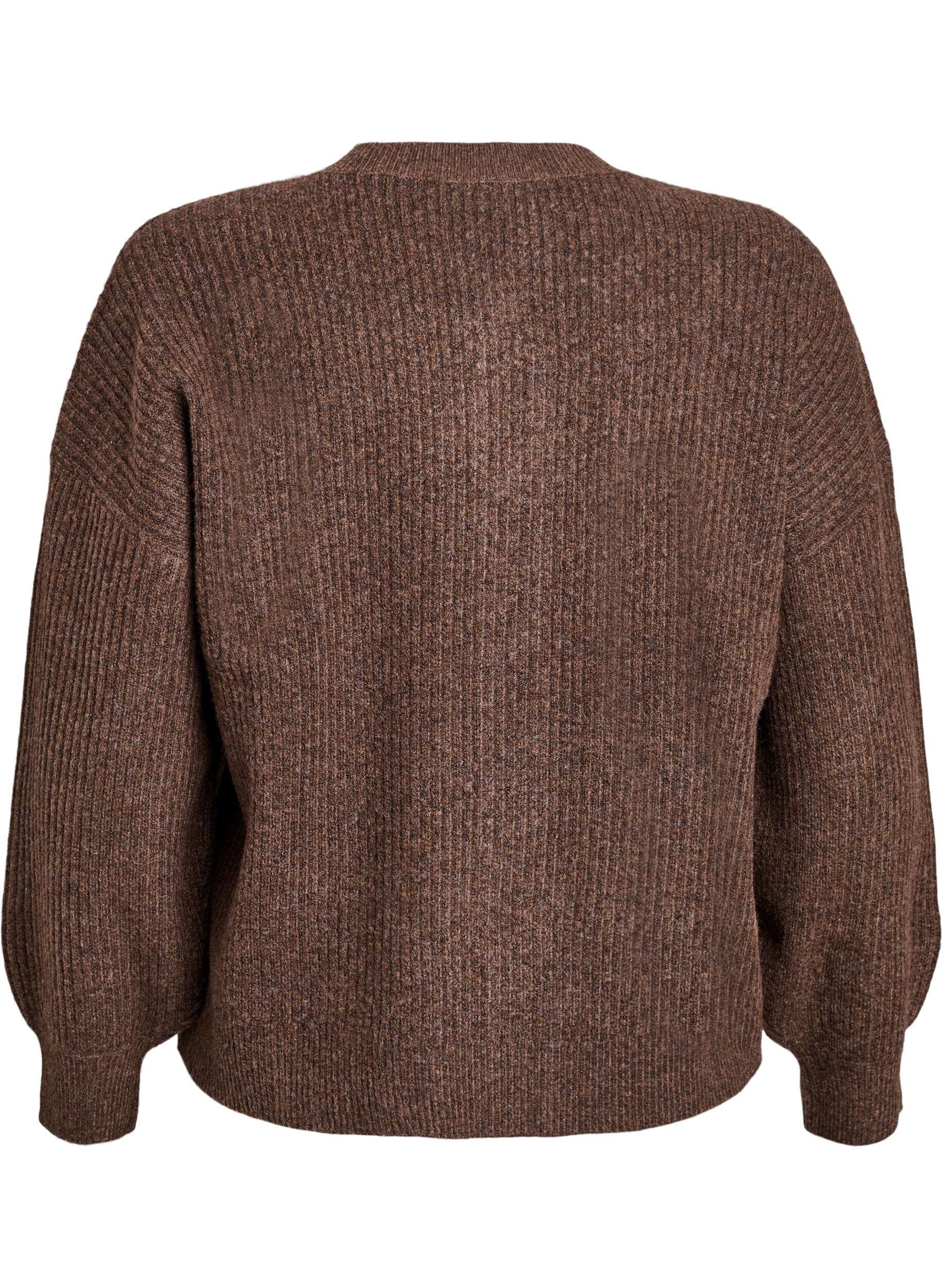 ZizziRibstrikket cardigan med knapper, Brun, Packshot image number 1