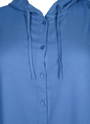 Skjortekjole i viskose med hætte og 3/4 ærmer, Moonlight Blue, Packshot image number 2