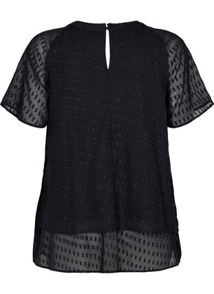 Bluse med 2/4 ærmer i mønstret chiffon, Black, Packshot image number 1