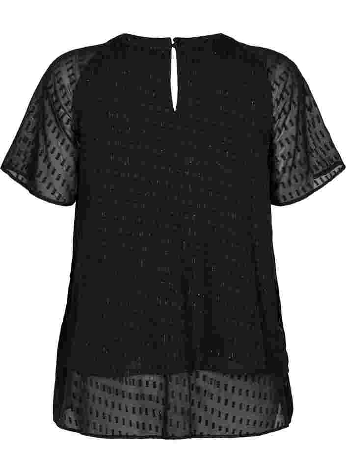 Bluse med 2/4 ærmer i mønstret chiffon, Black, Packshot image number 1