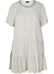 Kortærmet kjole med striber og knapper, White Stripe