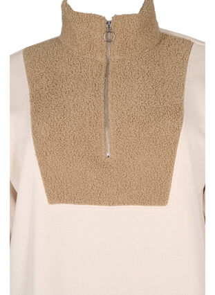 Højhalset sweatshirt med teddy og lynlås, Brown Comb, Packshot image number 2