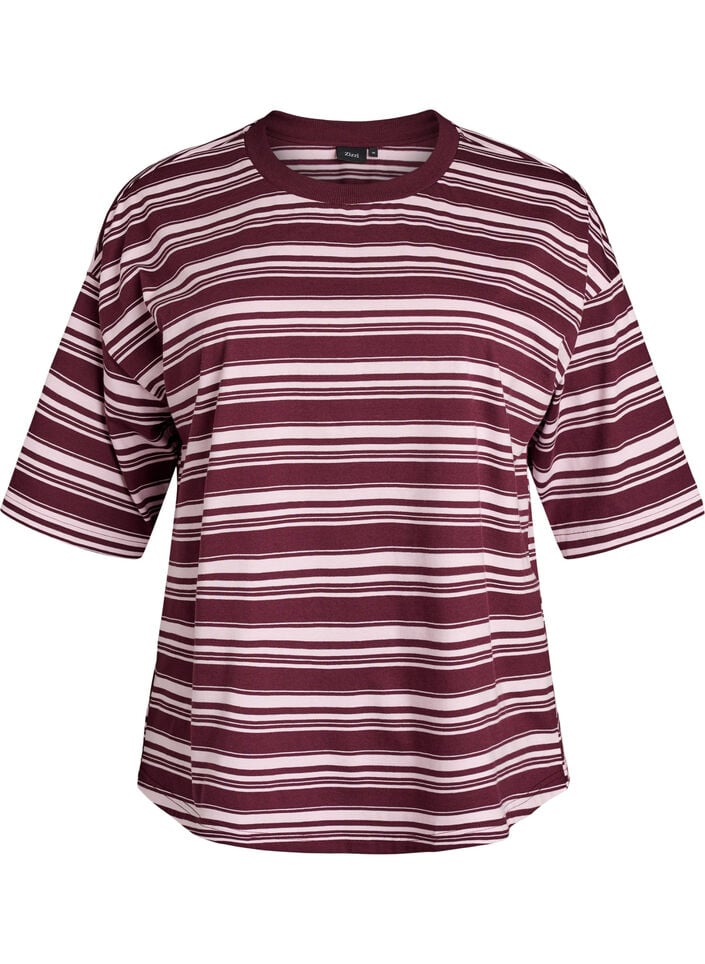Boxy T-shirt med stribet m&oslash;nster, R&oslash;d, Packshot image number 0