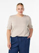 Bluse med knapdetalje og korte puf&aelig;rmer, Beige, Model image number 0