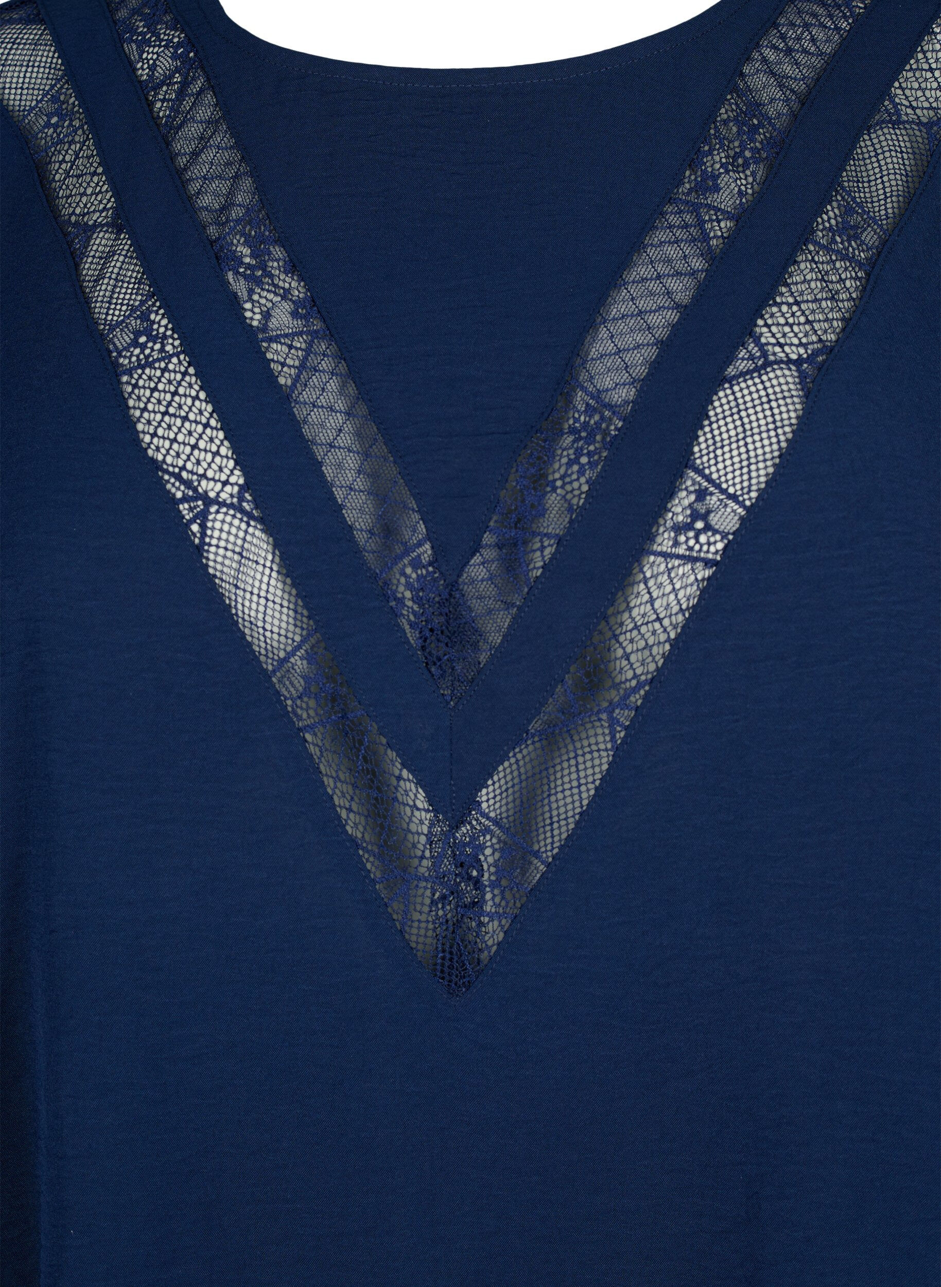 Zizzi Lang&aelig;rmet bluse med blonder, Navy Blazer, Packshot image number 2