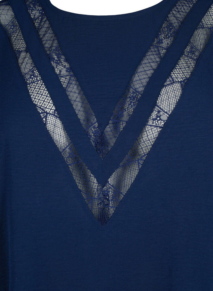 Langærmet bluse med blonder, Navy Blazer, Packshot image number 2