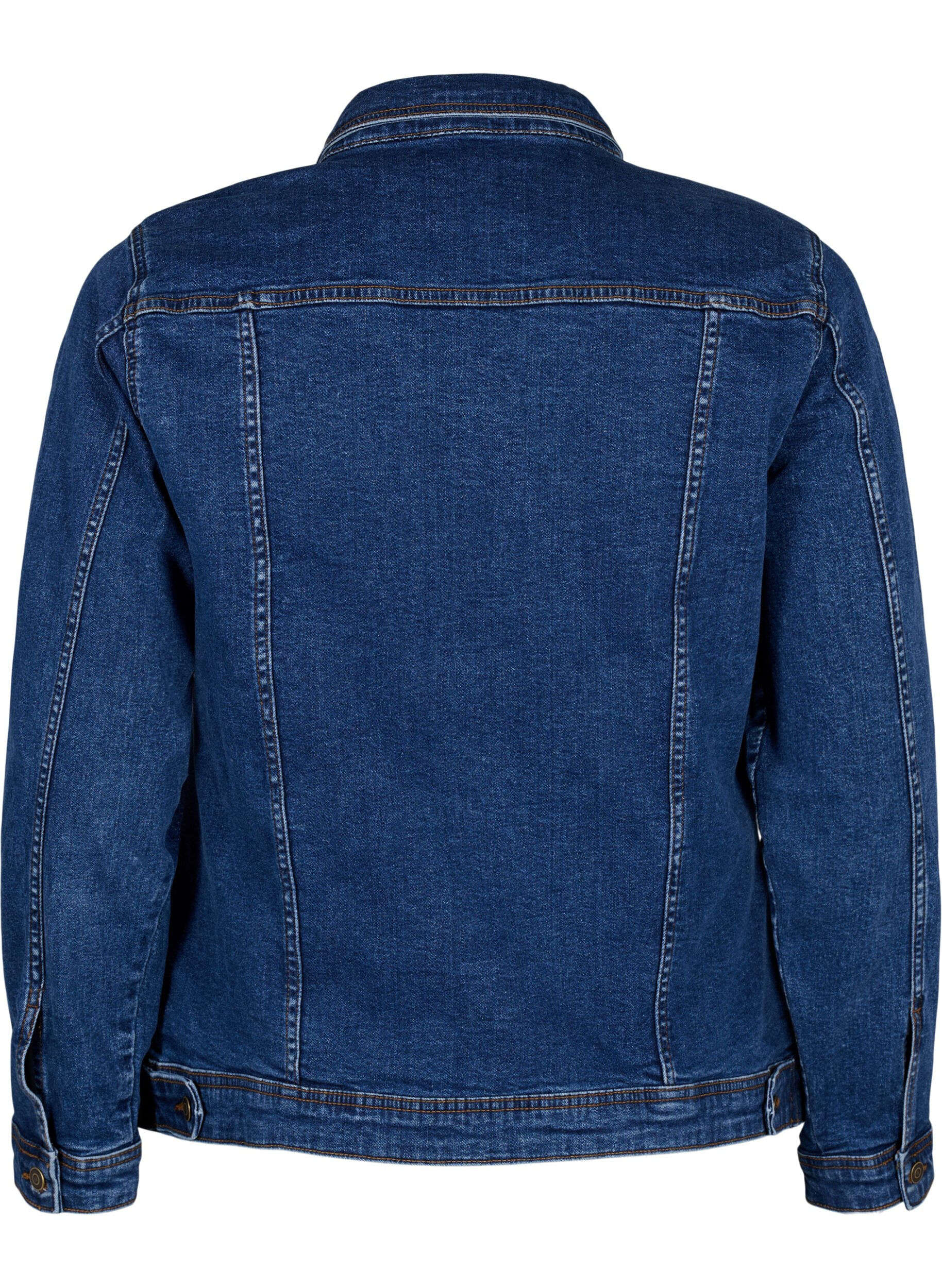 Zizzi Kort denimjakke i bomuld, Blue denim, Packshot image number 1