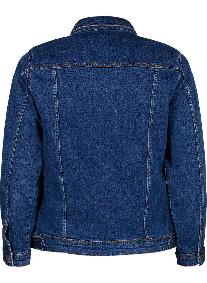 Kort denimjakke i bomuld, Blue denim, Packshot image number 1