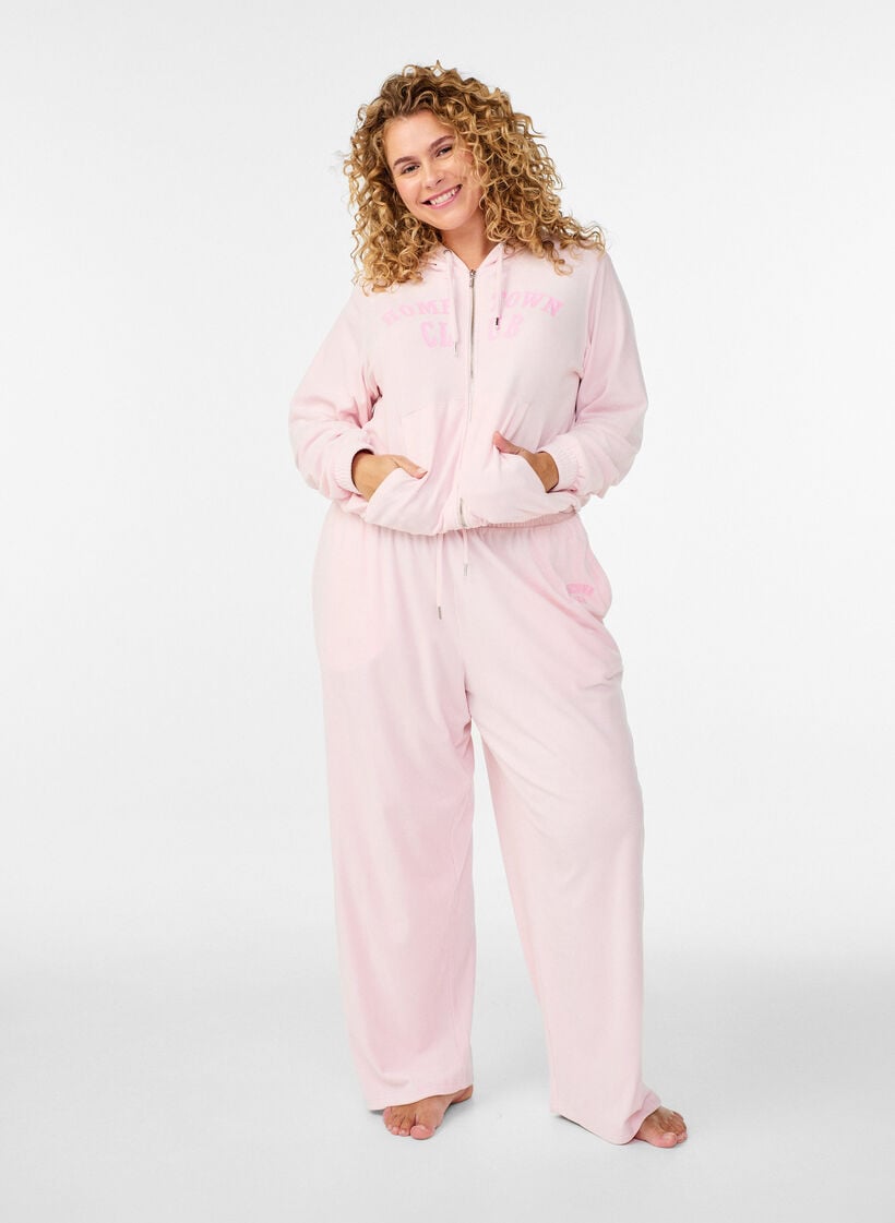 L&oslash;se velourbukser med h&oslash;j talje og lommer, Lyser&oslash;d, Model image number 0