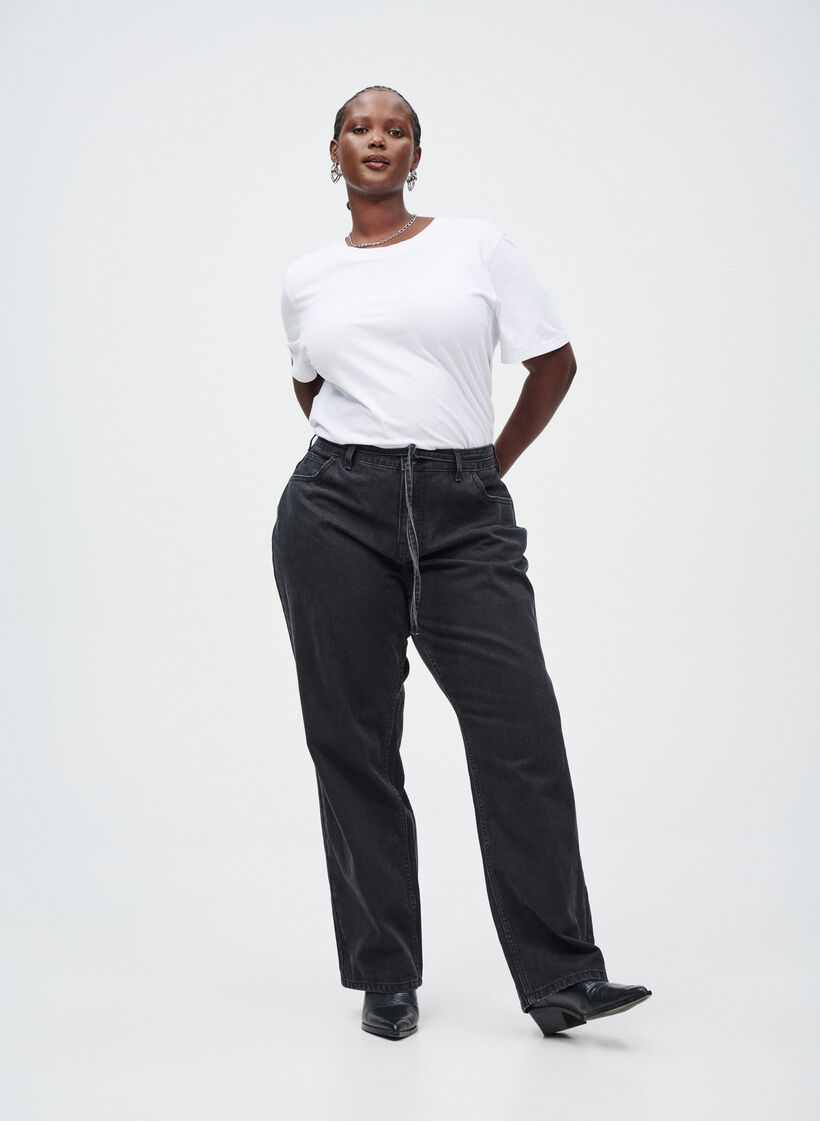Straight fit jeans med bindebånd, Sort, Image